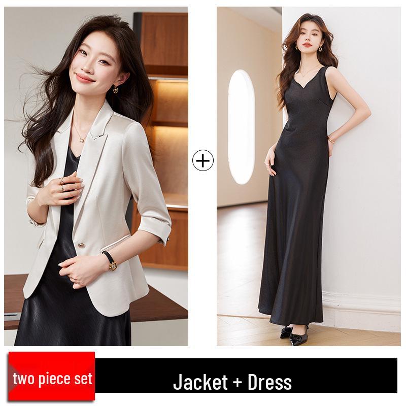 Women's Petite Acetate Satin Blazer & Dress Set - Spring 2026 Collection