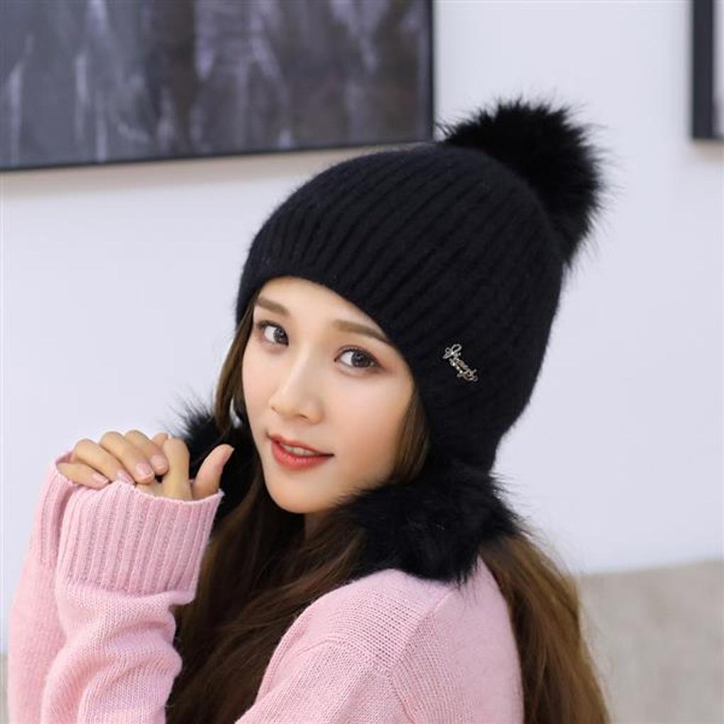 Windy Angora Fur Hat (Black) / Women's Winter Hat