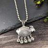 Vintage Thai silver long necklace flower pendant simple long sweater chain accessories women