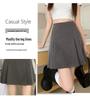 2024 College Style High Waist A-Line Pleated Midi Skirt for Plus Size Pear-Shaped Bodies