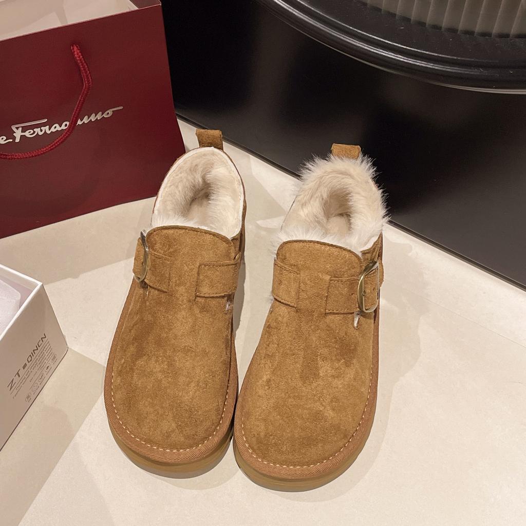 Retro Fluffy Women's Velvet Beanie Shoes, New Winter Lazy Thick-soled One-pedal Warm Cotton Shoes