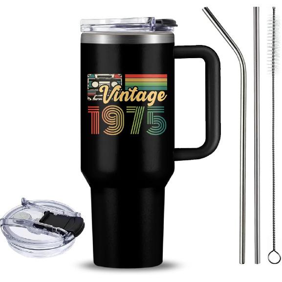 50th Birthday Gifts for Men/Women, Vintage 1975 Birthday Insulated Tumbler 40oz, 1975 Birthday Gifts for Men, Birthday Gifts for Men Turning 50 Year