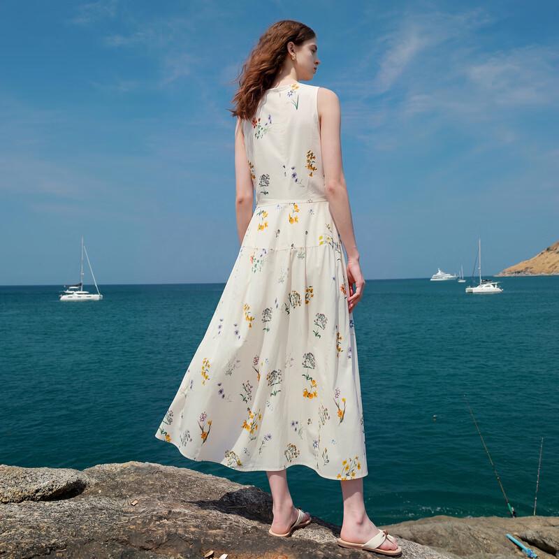 Sancai Women's 2026 Summer French Floral 100% Cotton A-Line Maxi Dress