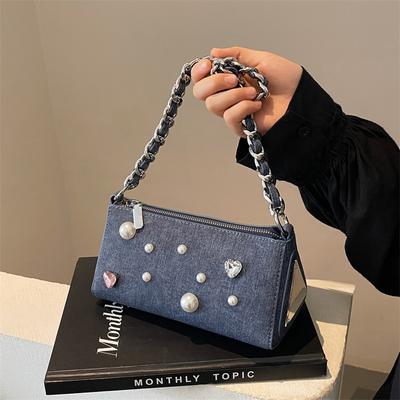 Premium Sense Diamantbesetzte Messenger Bag Vielseitige Umhängetasche für Pendler Damen Lässige und modische Unterarmtasche Tide