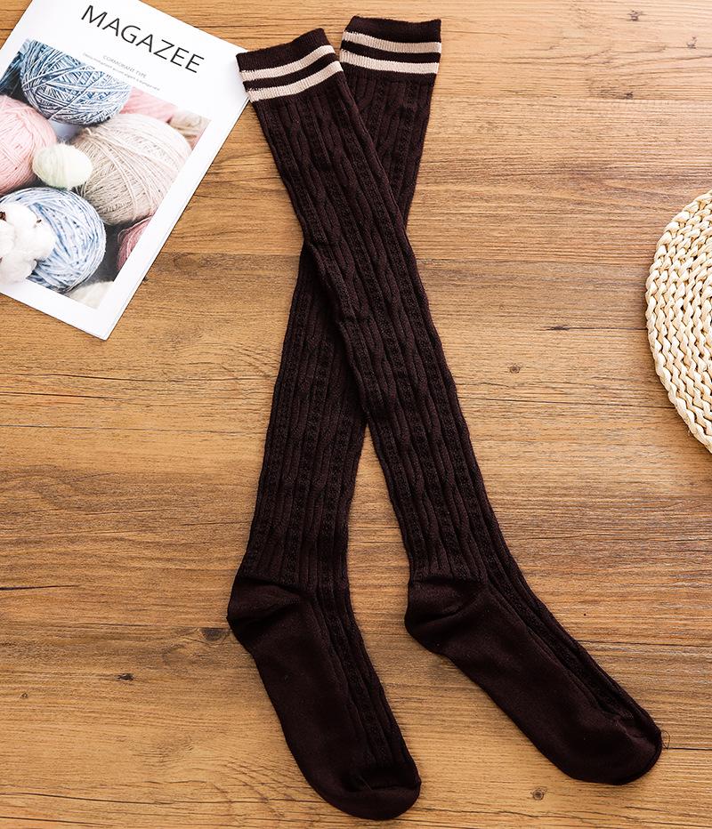 Winter Two-Stripe Cable Knit Over-the-Knee Cotton Socks - Slimming Korean Academy Style Scrunch Socks for Women