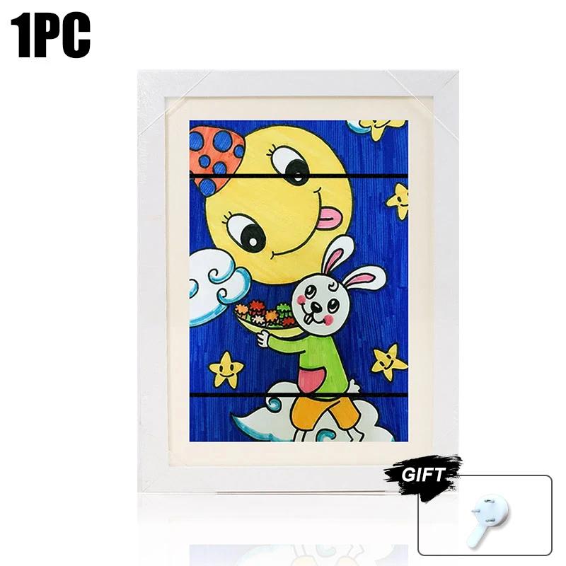 2 PCS Kids Art Frame Set A4 Size Wooden Replaceable Photo Display Kids Artwork Organizer Home Office Painting Display