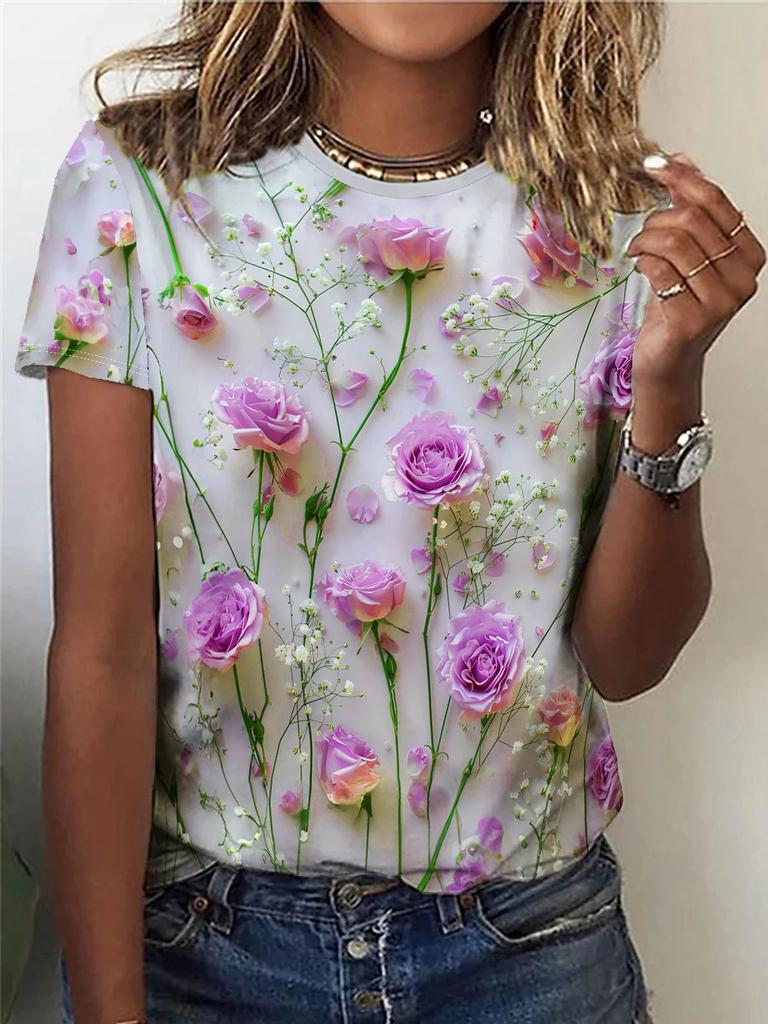 Summer Flower Bird 3D Print T-shirts Women Streetwear Harajuku Casual Fashion Y2k Short Sleeve T Shirt O-neck Tees Tops Clothing