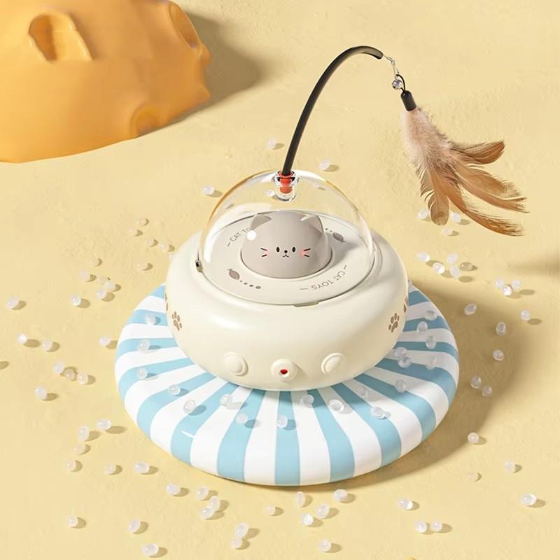 New Smart Automatic Cat Teasing Toy to Relieve Boredom Electric Sensing With Feather Cat Teasing Stick Cat Laser Teasing Toy (Beige,default) бежевый