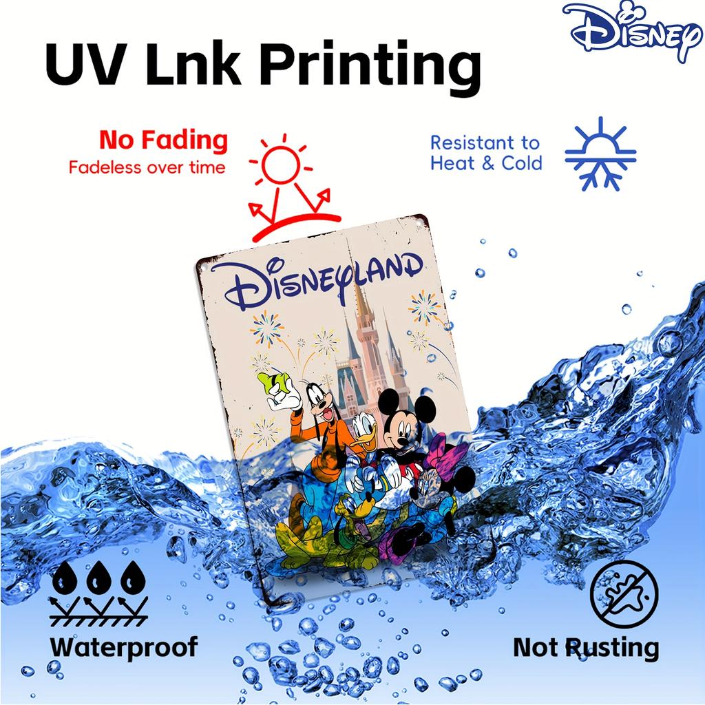 1pc Disneyland Vintage Metal Tin Sign - Mickey & Friends, Durable 20.32x30.48 Cm Wall Hanging Decor, Rustic Country Art for Gard