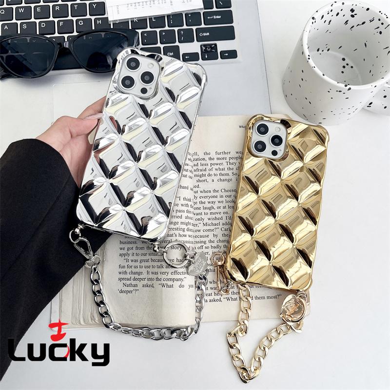 Diamond Plating Camera Protection Phone Case Pear Chain For IPhone 15 Pro Max 14 15 Plus 13 12 Pro 11 Promax with Bracelet