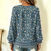 Damen Vintage Blumenmuster Halsschleife Vorne Langarm Rüschen Pullover Top