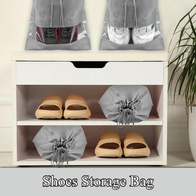 Shoes Storage Organizer Bags Non-woven Travel Portable Closet Bag Waterproof Pocket Clothing Shoes Tranparent Storage