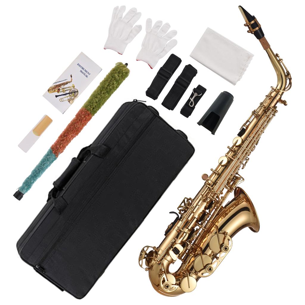   Alto Saxophone, Brass Lacquer Gold E Flat SAX 875 Key Type with SAX Accessories for All Types of Music