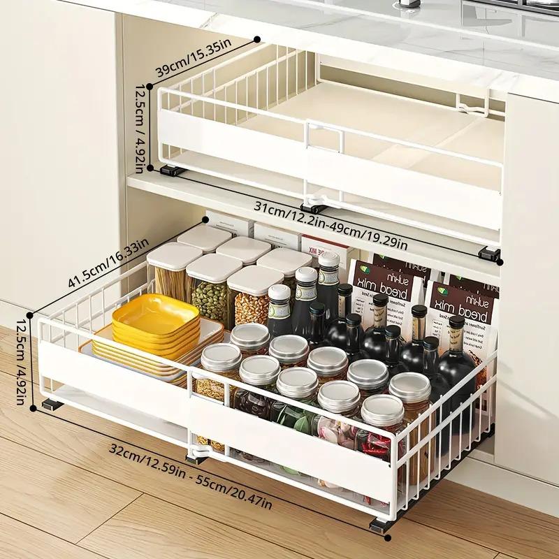 

выдвижные кухонные органайзеры с 3 выдвижными направляющими, поднос для хранения, подходят для кухонь, шкафов, кладовых