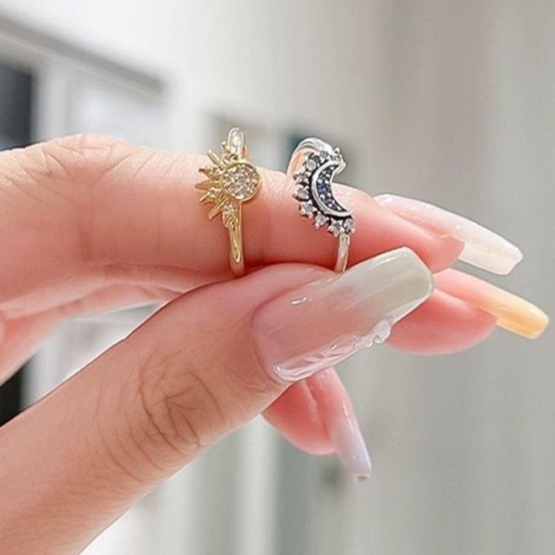 Minimalist Sun and Moon Diamond Couple Rings - Stackable Women's Design