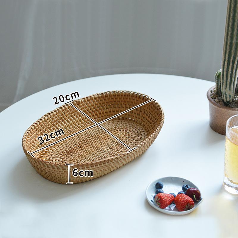 Rattan basket wooden woven basket fruit plate bread snack groceries steamed bun dining table coffee table top storage basket