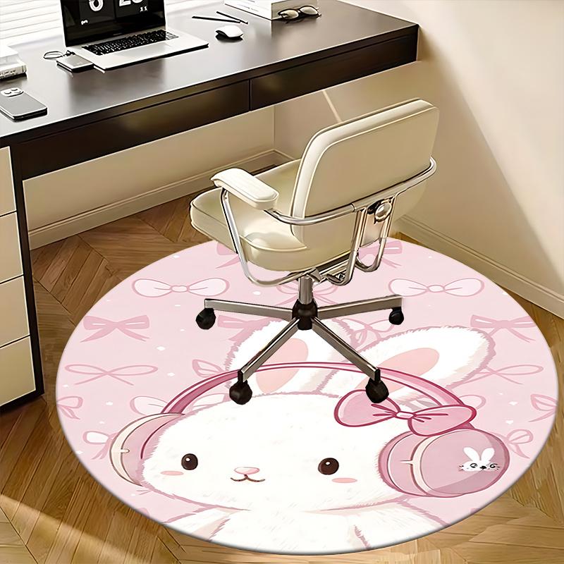 Cute Bunny Office Carpet Chair Mats, Pink Bowknot Design, Cute Rabbit Decor for Home Office, Gift Idea for & Adults1118124a