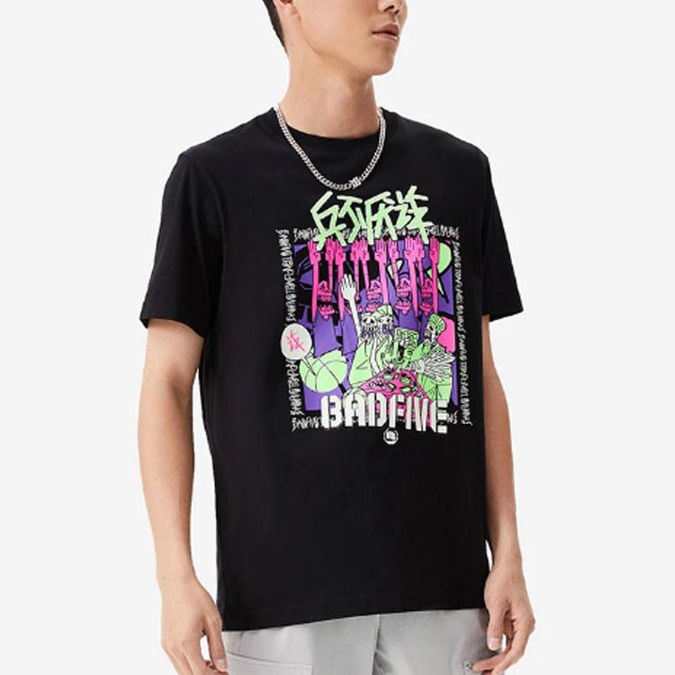 Li-Ning Badfive Basketball Series Locker Rundhals Kurzarm T-Shirt mit Aufdruck zum Thema Täuschung Herren Tops Schwarz AHSS381-2