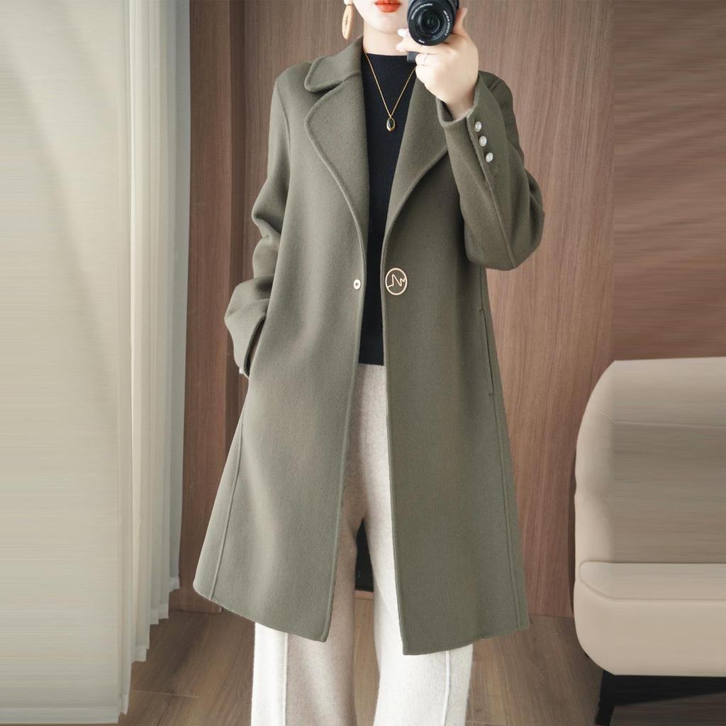 Women's Mid-Length Wool Coat - New Autumn/Winter Double-Faced Fleece Style