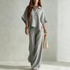 2026 New European and American Style Linen Wide-leg Pants Set Women's Summer Loose Shirt Two-piece Set Fashion Casual Trendy