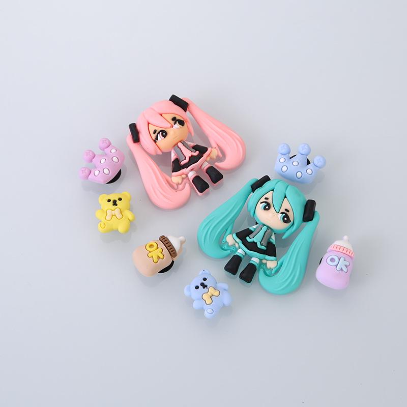 Hatsune Miku Clogs with Cute DIY 3D Shoe Buckle and Flower Decorations.