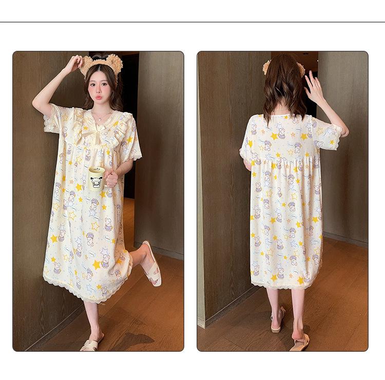 Lindo Camisón de Verano para Mujer Estilo Princesa de Dibujos Animados, Talla Grande, Manga Corta, Largo Medio