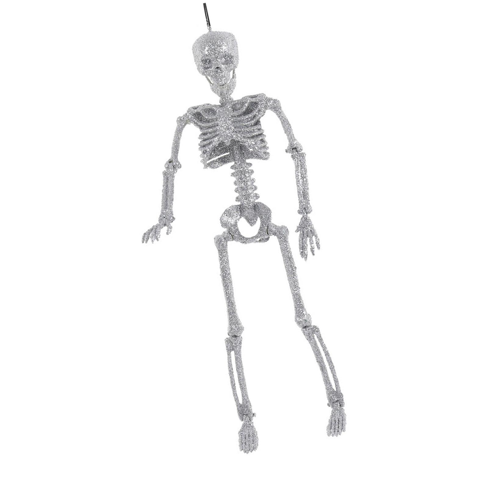 

40cm Glittering Skeleton Halloween Decorations with Articulated Joints For Holiday Party Centerpieces Indoor and Outdoor серебряный