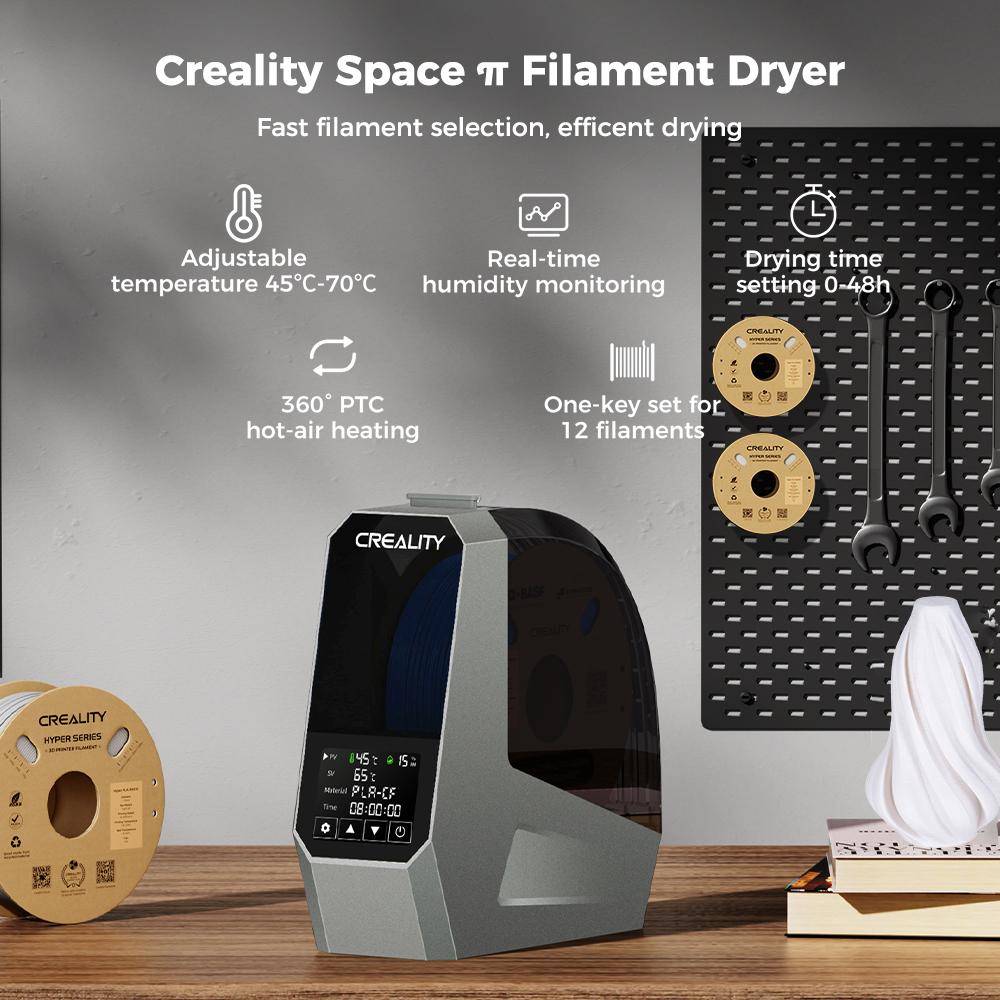 Creality Space Pi Filament Dryer Plus - Advanced PTC 360° Heating, 48H Timer LCD Touchscreen, Fits 1.75/2.85mm Filaments
