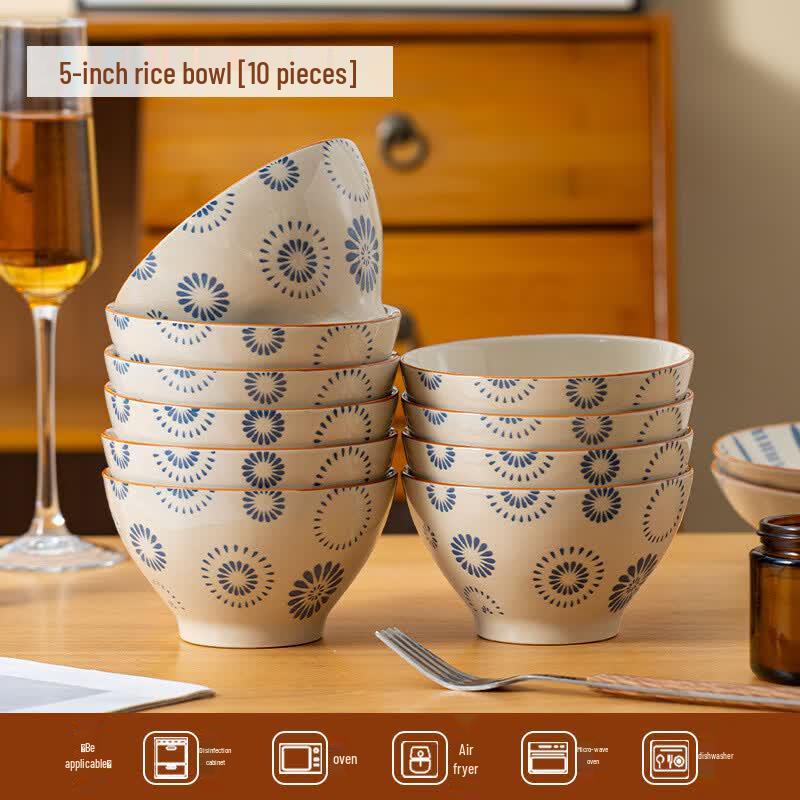 Ru Han Gu Yun Ancient Charm 5-inch Ceramic Rice Bowl Set (10 Pack)