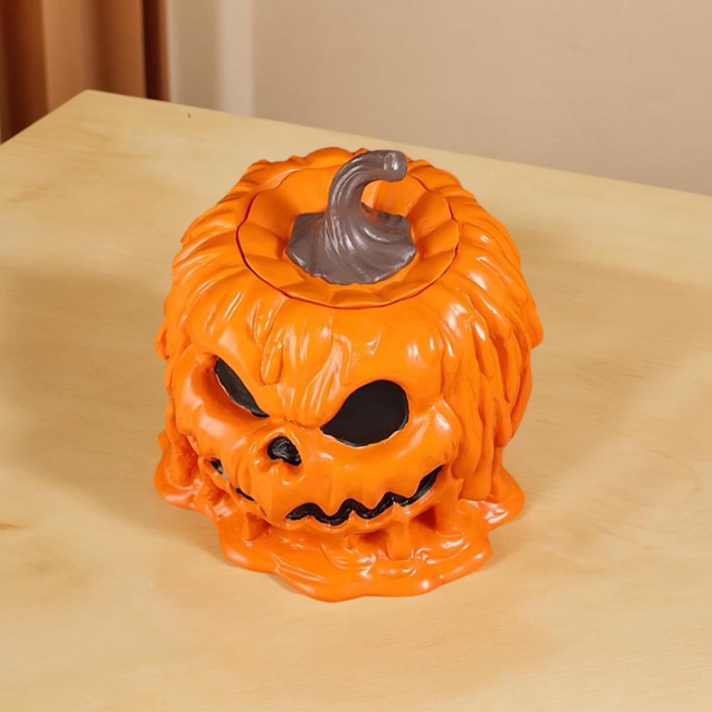 Halloween Pumpkin Candy Bowl Resin Melting Skull Serving Bowl with Lid Candy Jar for Halloween Party Table Decor