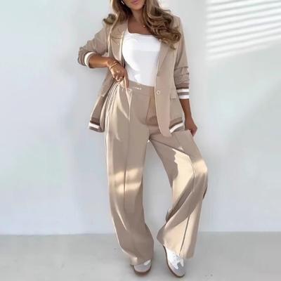 Yousheng 2-delige blazeroutfits voor dames Losse reversjas sweatshirt high-waisted wijde pijpen broek set casual zakelijk geklede pak