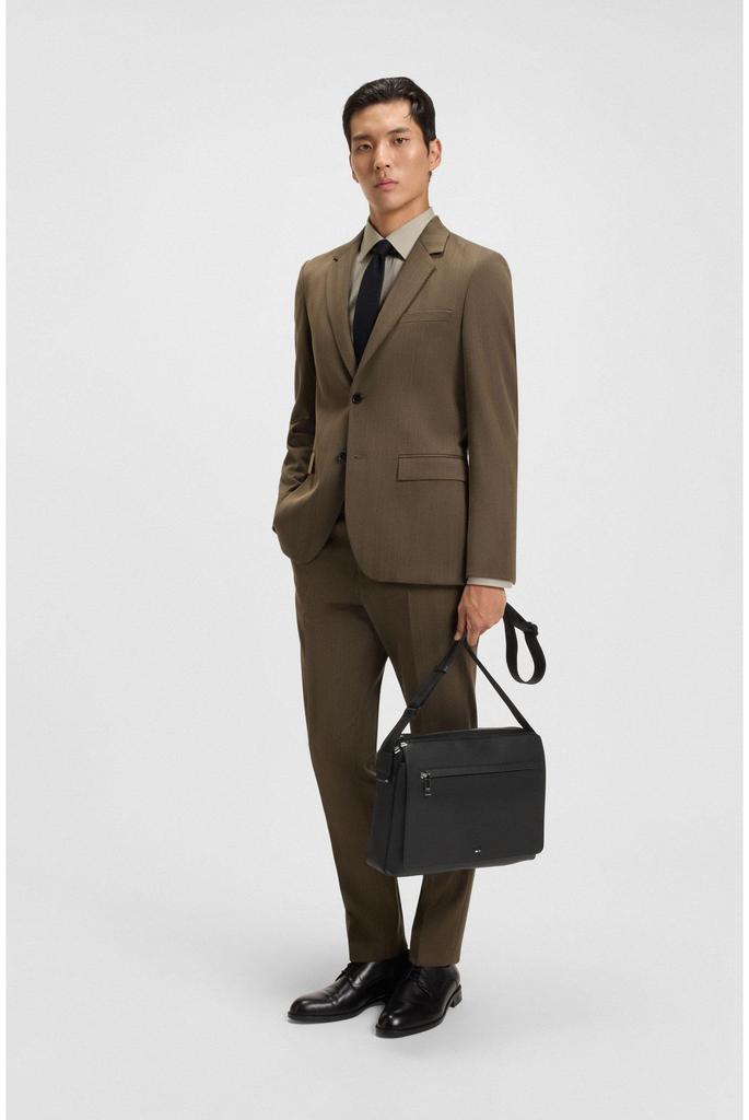 BOSS Grained Faux Leather Messenger Bag with Embossed Logo, Men's, One Size, Black