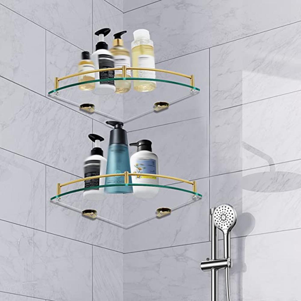 Bathroom Glass Corner Shelf Wall Mounted ,Tempered Glass Shelf For Storing Shower Gel/Soap-C Bathroom Shelves,