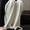 Women's Summer 2024 Ice Silk Wide-Leg Pants - White Textured Casual Petite Style