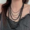 Elegant Dark Multi-Layer Bead Chain Necklace - Women's Fashion Layered Choker Clavicle Chain