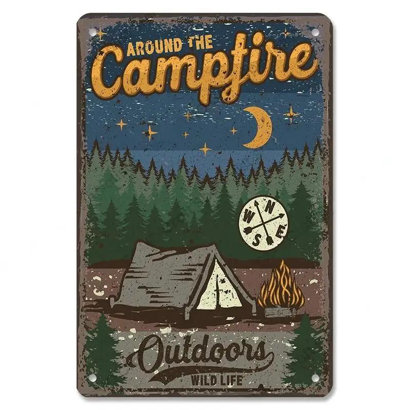 Camping  Adventure Plaques VintageMetal Tin Signs Plate Mountain Trip Campervan Tours Room Gym Sign Posters Wall Decor Travel