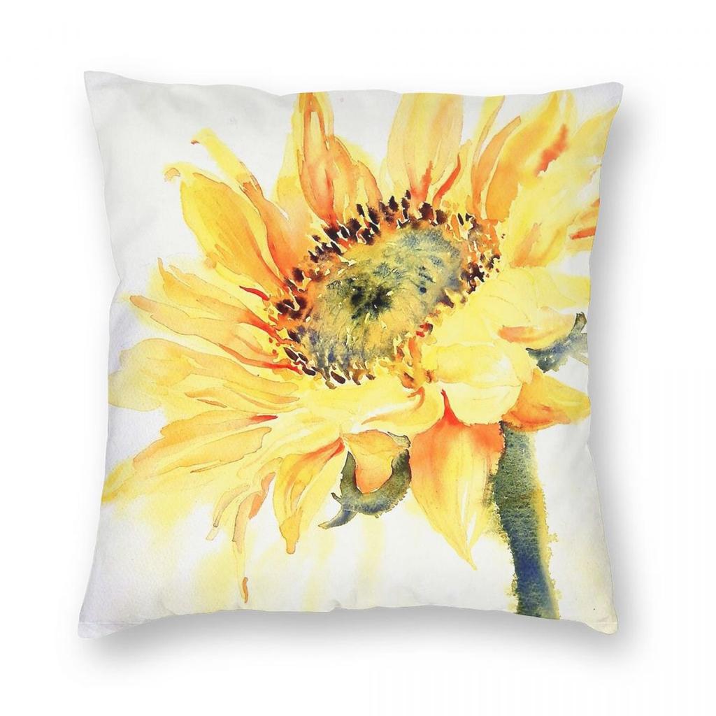 Sun Catcher Sunflower Square Pillowcase Polyester Linen Velvet Creative Zip Decor Throw Pillow Case Sofa Cushion Cover