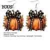 Autumn Theme Jewelry 1 Pair Pumpkin Earrings for Women, Acrylic Dangle Drop Cute with Plaid Bow, Halloween Fall Holiday Party Lightweight Accessories