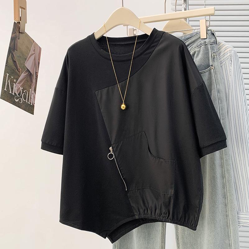 

Korean Style Color-Block Slimming Short Sleeve T-Shirt L чёрный