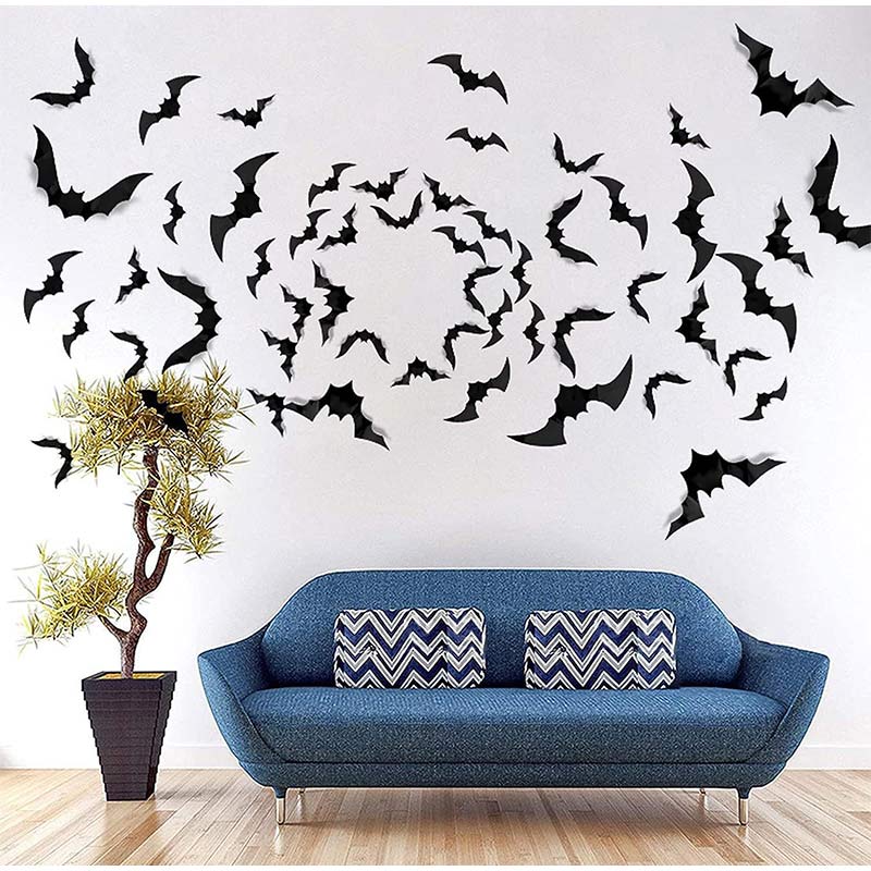 60-180pcs Halloween Bat 3d Black Bat Stickers Supplies Halloween Classic Style Wall Stickers Three-dimensional Spider Decoration