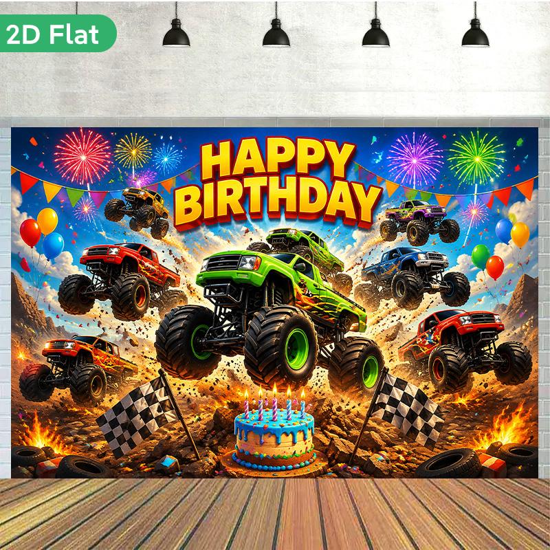 2D Flat banner 1pc Birthday Party4 Polyester Backdrop Banner Design For Garden Patio Room Wall Decor