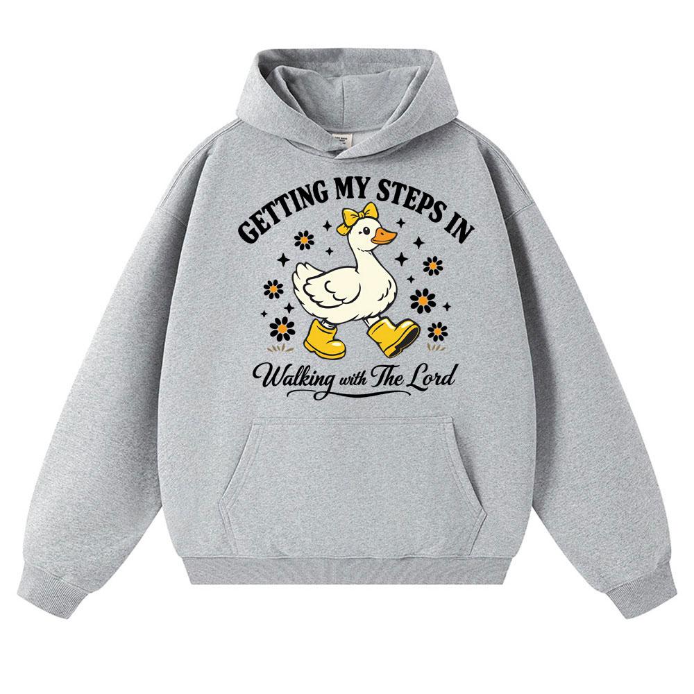 Funny Getting My Steps in Walking with The Lord Hoodies Men Women Christian Goose Boots Sportwear Loose Fleece Casual Pullover