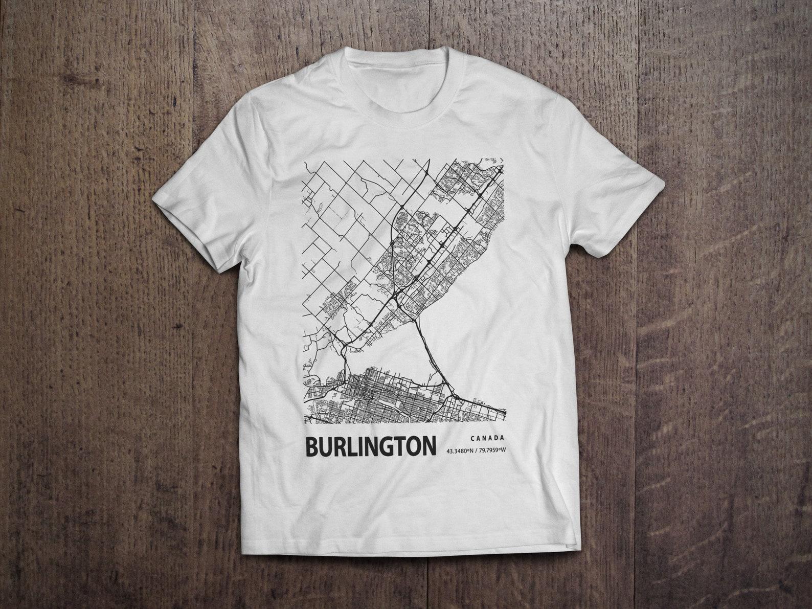 Burlington Canada Blueprint City Map Coordinates / Heavyweight cotton unisex T shirt with print tee top S