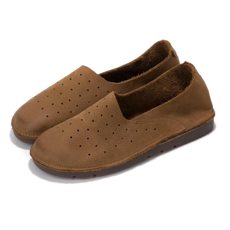 Leather Hollow Hole Shoes Women's Summer New First-layer Cowhide Soft-soled Women's Shoes One-pedal Cowhide Men's Shoes