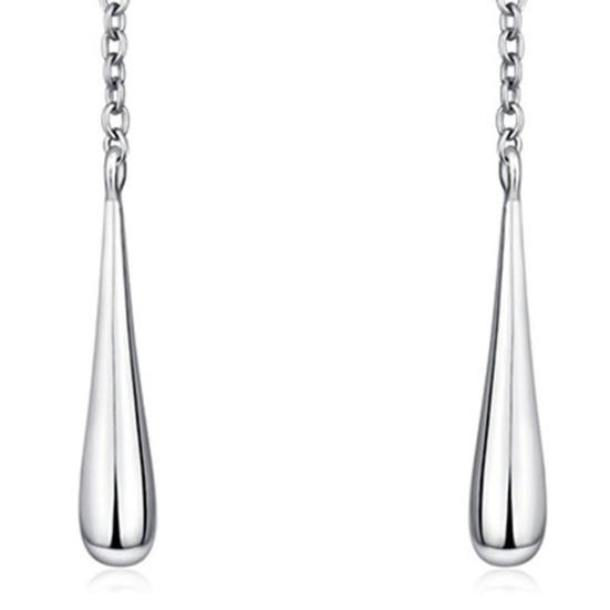 1 Pair Drop Earrings Long Tassel Teardrop Pendant Artificial Silver Chain Threader Dangle Earrings for Party