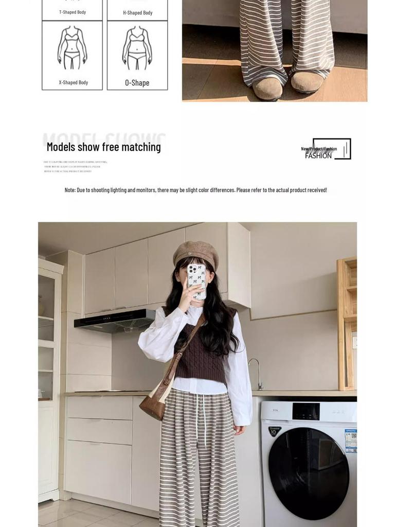 Women's High Waist Wide Leg Stripe Pants - Relaxed Drape Yamamoto Design for Spring/Autumn