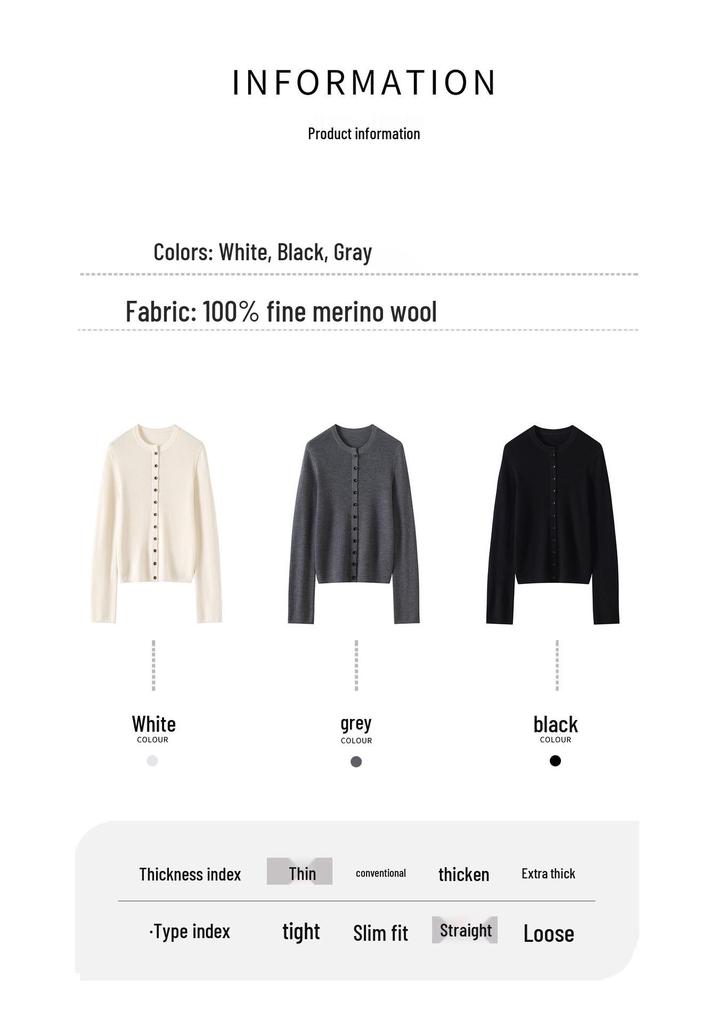 Women's 100% Fine Wool Ribbed Button-Up Cardigan, Round Neck Knitwear – Elegant & Versatile Jacket