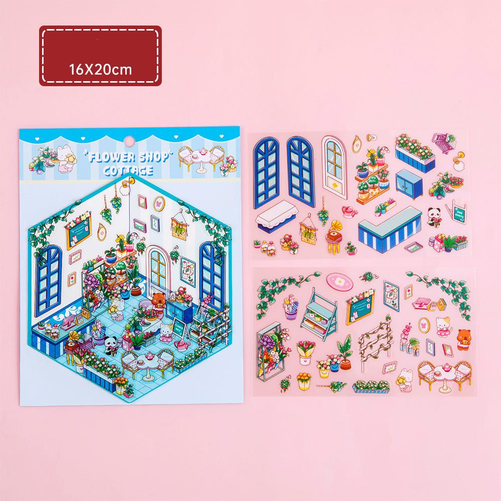 Cartoon Food Street Landscape Sticker Cabin Scene DIY Toy Game Sticker Festival Birthday Gift for Kids Girls and Children