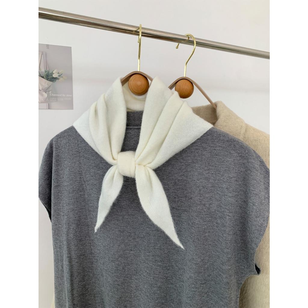 Wool Temperament, Anti-aging Triangle Scarf, Knitted Small Shawl for Women in Autumn and Winter, Versatile Korean Version, Knotted and Shoulder Worn