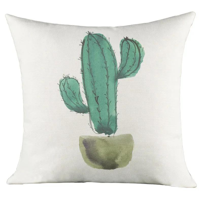 Green Plant Cactus Print Cushion Cover Living Room Sofa Decor Home Chair Car Bedroom Decorative Pillowcase Soft Throw Pillows